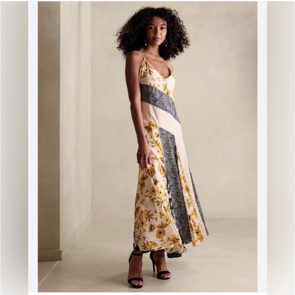 Banana Republic Mixed Print Patchwork Maxi Slip Dress Small Boho Resort Indie